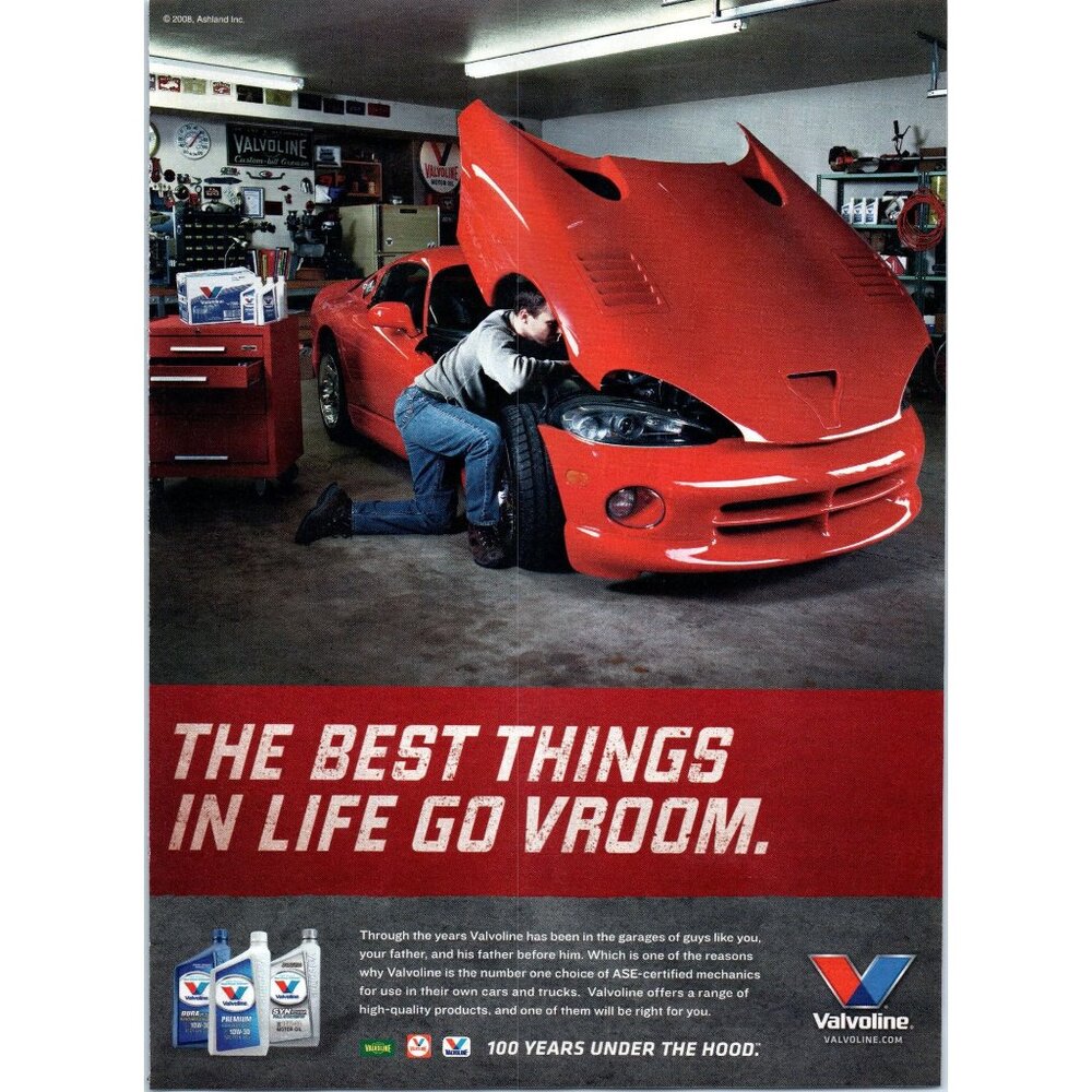 2008 Valvoline Motor OIl Dodge Viper Coupe Vintage Print Ad Man Cave Wall Art